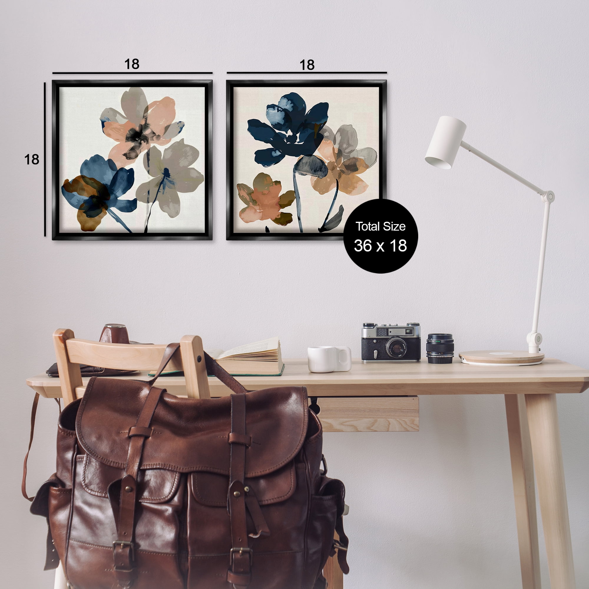Stupell Industries Earthen Blossom Petals Plants & Flowers Painting Black Floater Framed Canvas Art Print Wall Art, 18 x 18, Set of 2