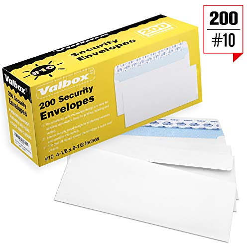 ValBox 200 Unités #10 Enveloppes de Sécurité Auto-Scellantes, Design Sans Fenêtre, Motif Teinté pour Envoi Sécurisé, 4-1/8x9-1/2 Pouces, Blanc, Enveloppes d'Affaires
