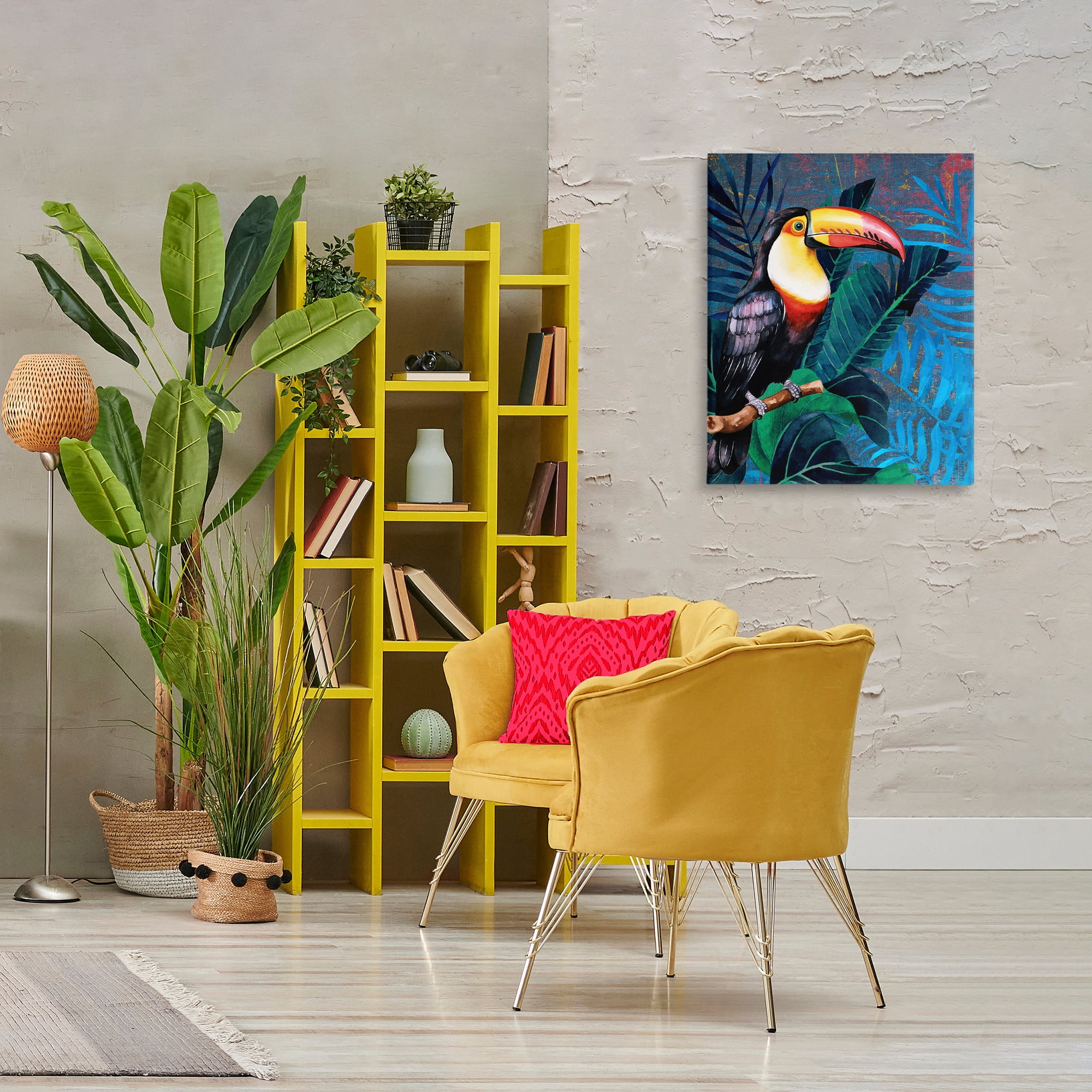 Stupell Industries Bright Toucan Among Leaves Animals Painting Wrapped Canvas Art Print Wall Art, 24 x 30