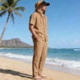 thumbnail image 5 of FNFYFH Linen 2 Piece Outfit for Men Casual Short Sleeve Button Hoodie Shirt Beach Summer Loose Pant Sets, 5 of 10