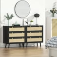 thumbnail image 4 of Eumyviv Black 3-Drawer Chest of Drawers with Pine Wood Legs Farmhouse Rattan Dresser Storage Cabinet H0075, 4 of 9