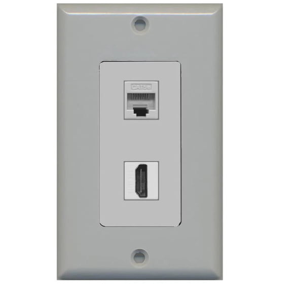 RiteAV Decorative 1 Gang Wall Plate (Gray/Gray) 2 Port - Cat5e (Gray) HDMI (Gray) - Bracket Included