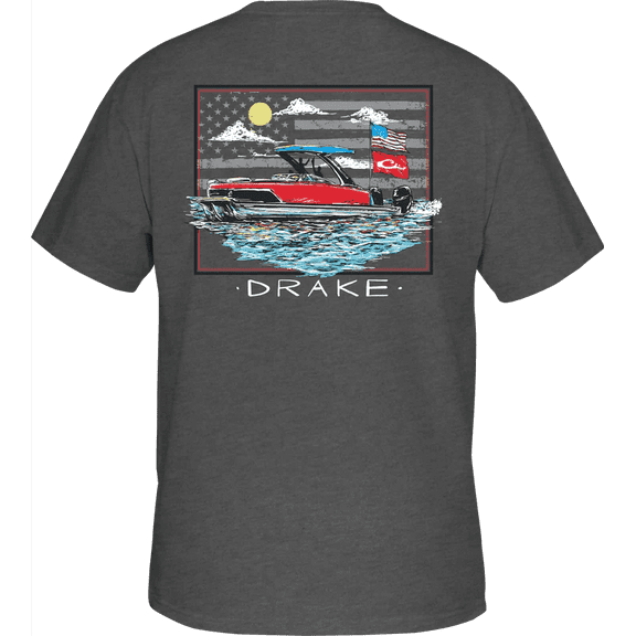 Drake Waterfowl Mens Pocket T-Shirt - Americana Pontoon Short Sleeve Design-Graphite Heather-medium
