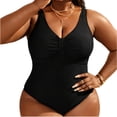 thumbnail image 2 of Antinious Women Plus Size Solid Spaghetti Strap Front Ruched Modest Bikinis Set Beach Swim Wear, 2 of 5