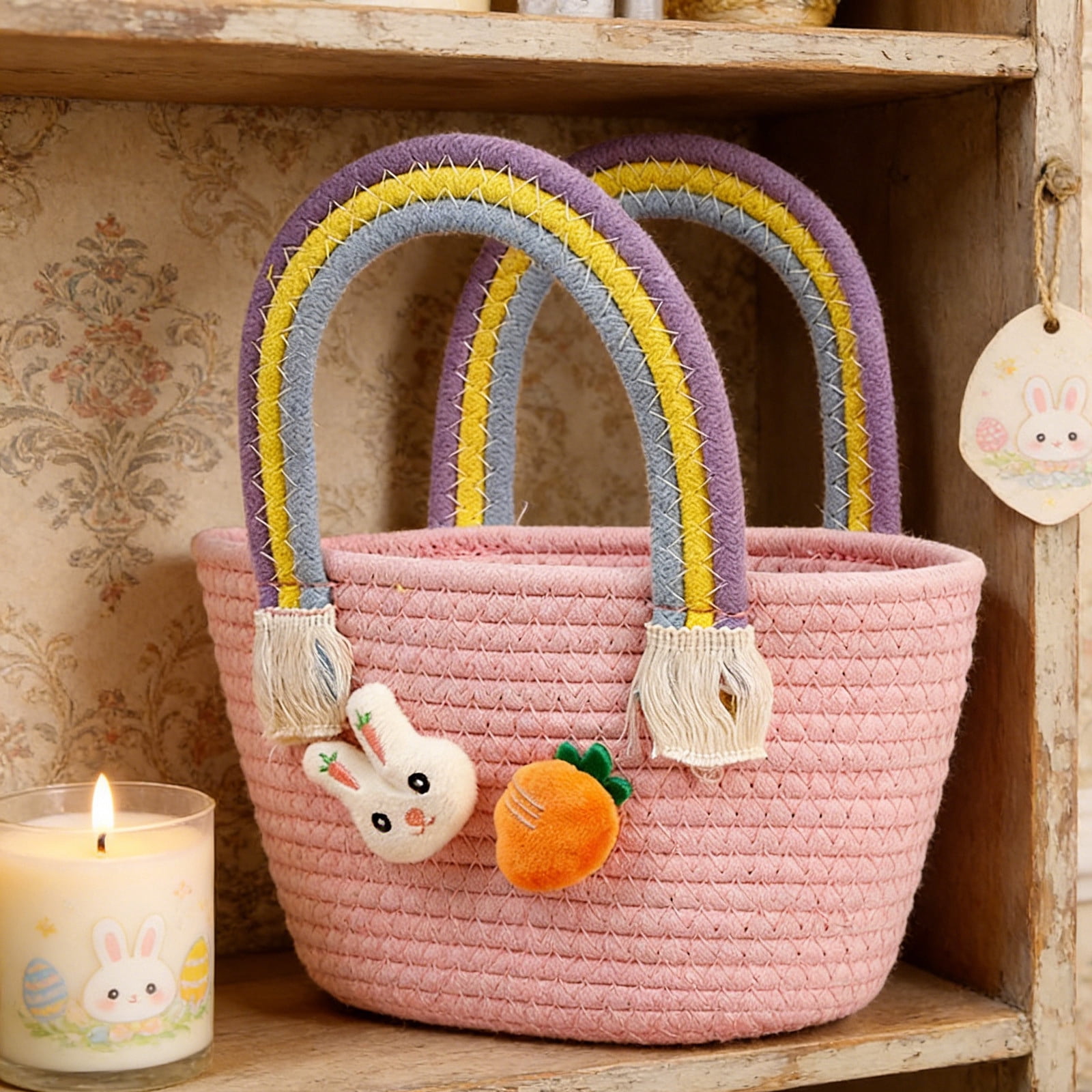 Lunxisen 4 Pcs Easter Bunny Party Decoration Storage Basket Candy Holder for Home Celebration Gift