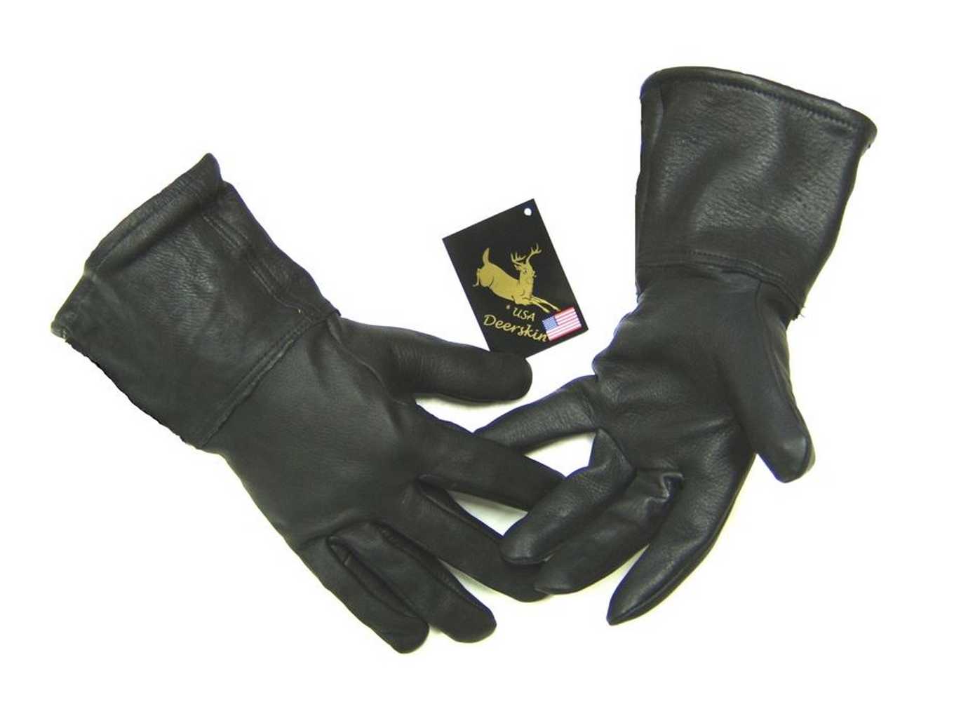 NorthStar Mens Black Deerskin 4 Inch Gauntlet Gloves, Fleeced Lined