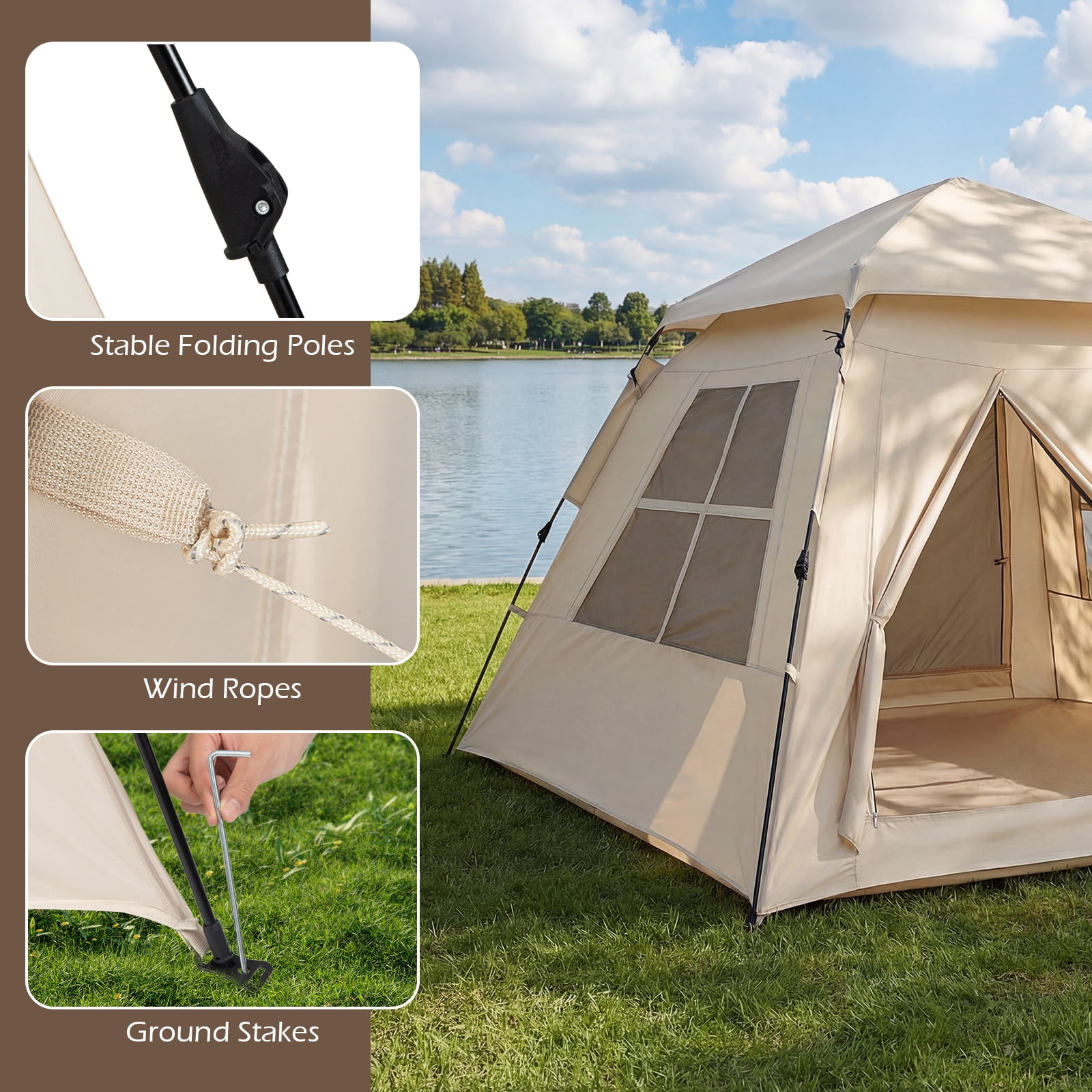 Gymax 4 Person Camping Tent w/Rainfly Mesh Windows 2 Doors & Carrying Bag for Hiking