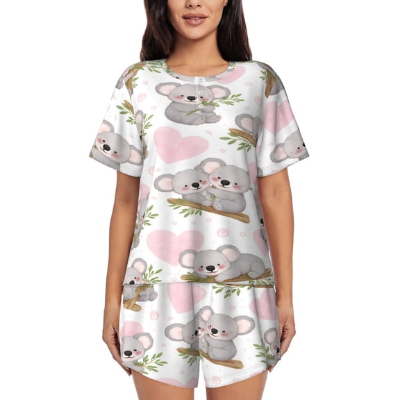 Cute Koala Hearts Women’S Short-Sleeved Pyjama Set Round-Neck Loungewear for Indoor and Outdoor