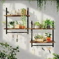 thumbnail image 6 of 24" Floating Kitchen Shelves Wall Mounted 2 Tier Coffee bar Shelves with 8 Hooks, Industrial Wall Shelf for Kitchen, Living Room Bedroom, Rustic Brown, 6 of 8