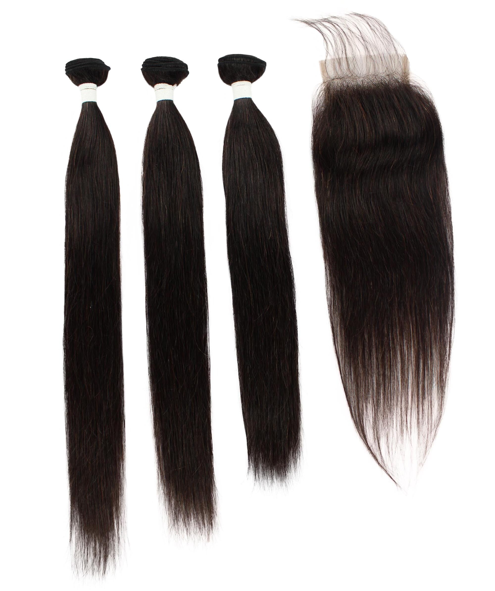 LUXLUXE Women Rico 100% Human Hair Bundle Free Part 4X4 Hand Tied Swiss Lace Closure