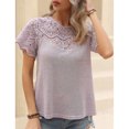 thumbnail image 3 of Camiseta de Mujer Cuello Redondo Manga Corta Costuras de Encaje de Color Puro para Viajes al Aire Libre Púrpura XL, 3 of 8