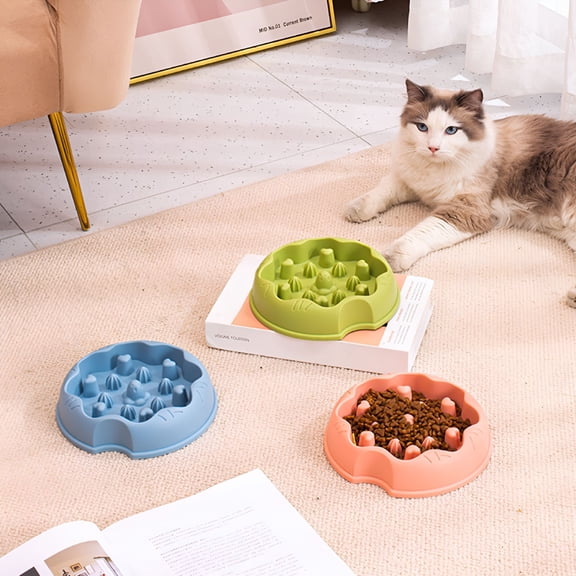 TELOLY Pet Bowl Cute Cartoon Shape Slow Food Feeder Bite-resistant Cat Feeding Bowl for Prevent Choking Promote Digestion