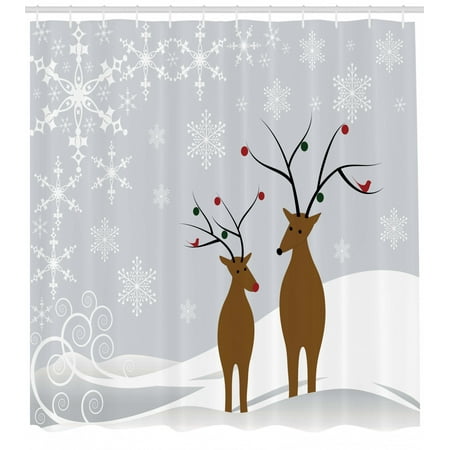 Christmas Shower Curtain Cute Reindeers At Noel Time Yule With