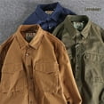 thumbnail image 5 of Cargo Shirt For Men Long Sleeve Premium Cotton Solid Color Washing Lapel Youth Japan Style Simple Handsome Boyfriend Clothing, 5 of 6