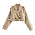 thumbnail image 3 of Women's Cropped Trench Coat Double Breasted Short Jacket with Belt Stylish and Lightweight Outerwear, 3 of 8