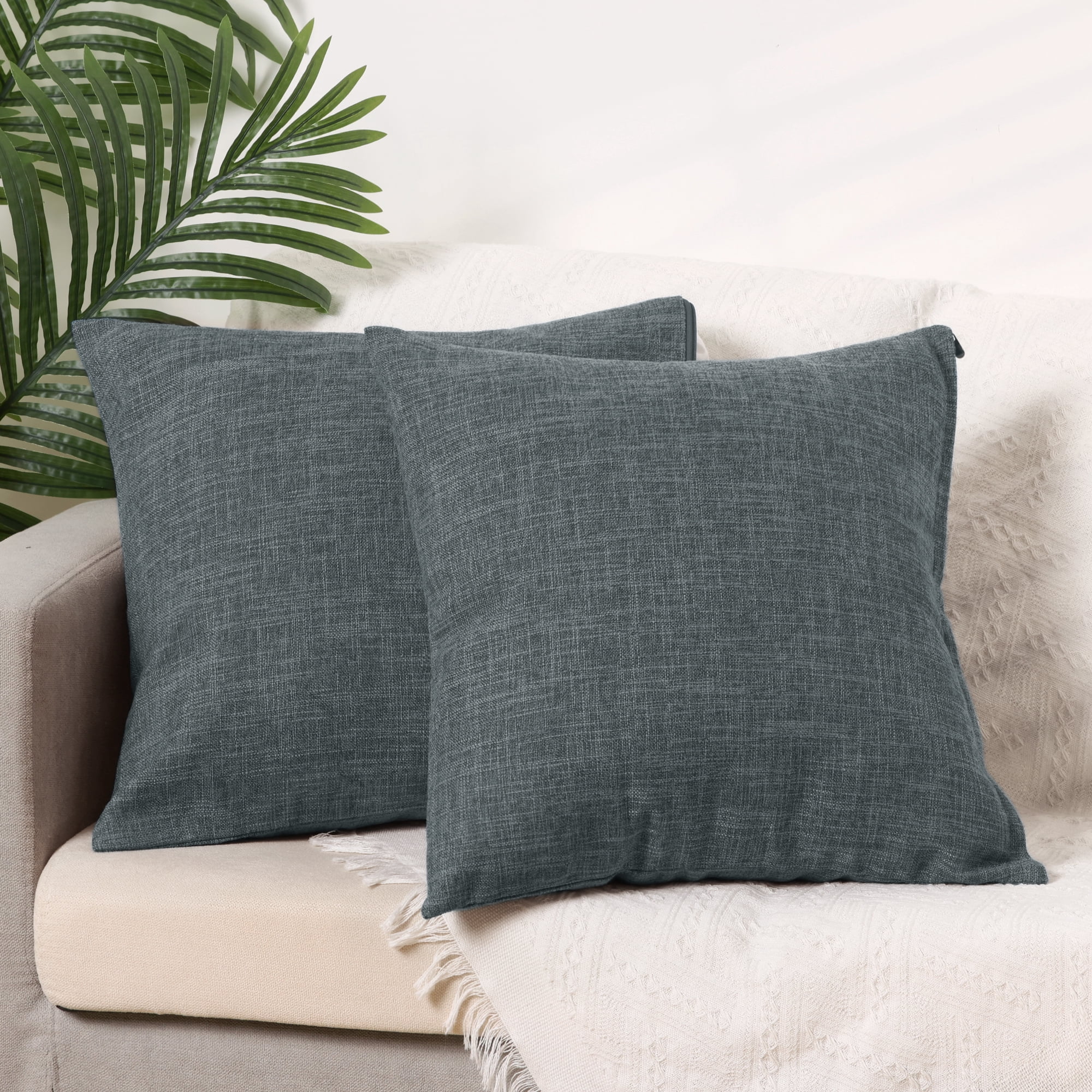 Unique Bargains Solid Indoor Outdoor Linen Decorative Throw Pillow Cover (2 Count) Black 16" x 16"