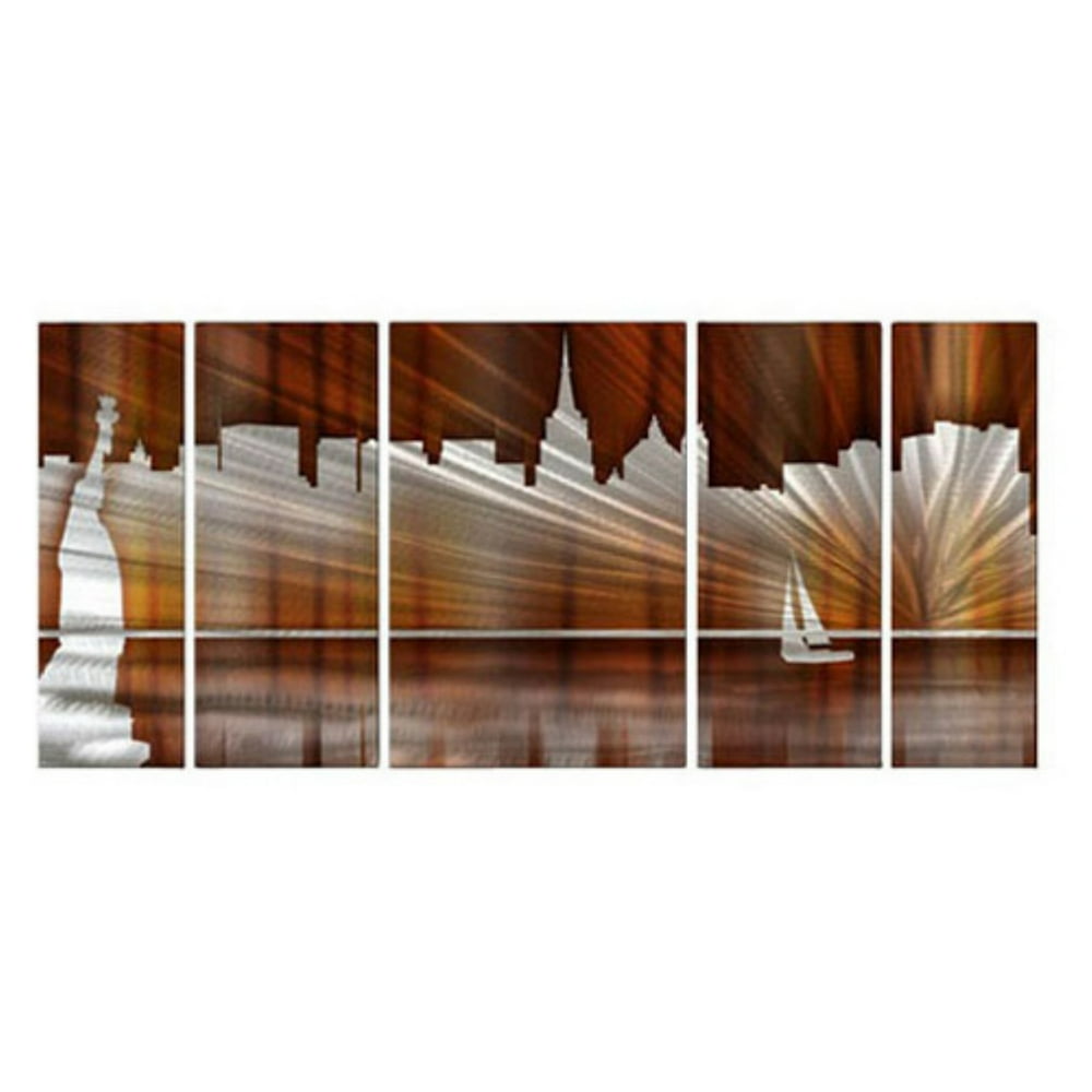 Warm New York City Skyline Metal Wall Art - Set of 5 - 56W x 23.5H in