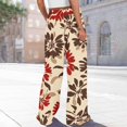 thumbnail image 4 of WTOBBY Women's Printed Wide Leg Pants with Floral High Waist Drawstring Loose Casual Trousers and Functional Pockets for Everyday Fashion ,Beige L, 4 of 6