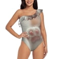 thumbnail image 4 of Daiia Raindrop Kitten Paw Women's One Piece Swimsuits Personalized One Shoulder Swimwear Asymmetric Ruffle Bathing Suits-Small, 4 of 8
