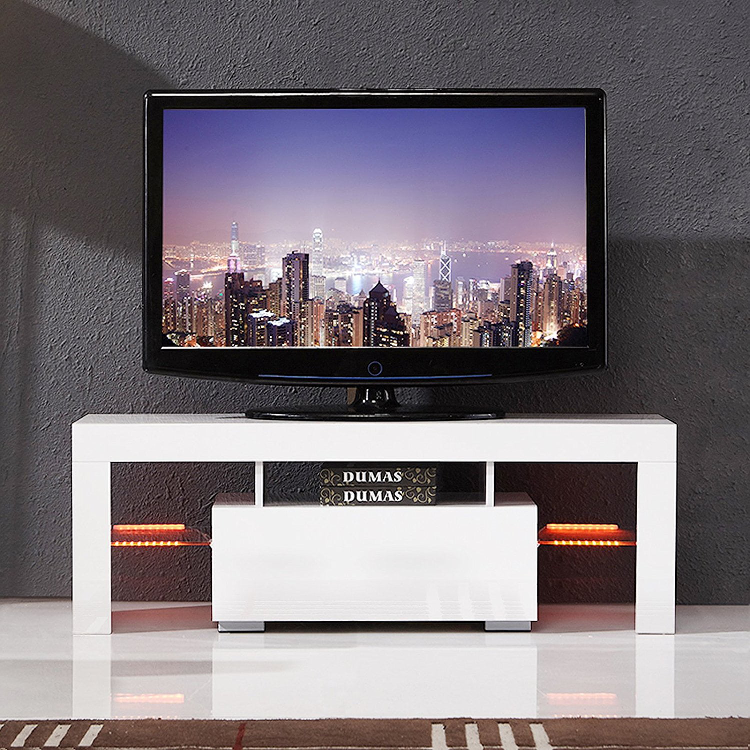 Modern LED TV Stand with Storage and Drawers High Gloss TV Stand for 65 Inch TV Living Room Furniture mecor White TV Stand with Lights