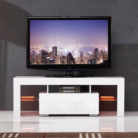 Uenjoy High Gloss Tv Stand Unit Cabinet W Led Shelves 2 Drawers