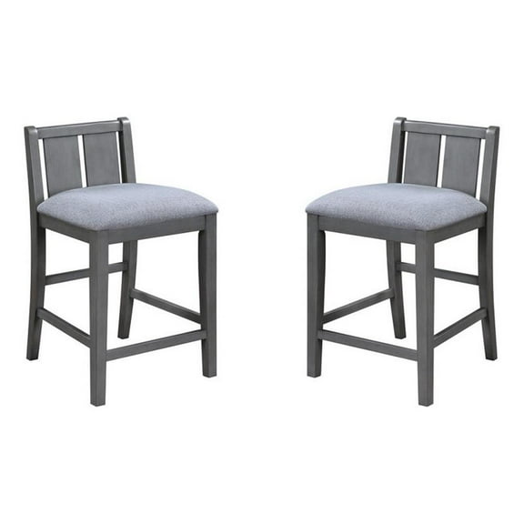 Ham 25 Inch Counter Height Chair Set of 2- Gray Upholstery- Solid Wood