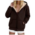 thumbnail image 2 of felwors Unisex Sherpa Lined Fleece Jacket - Zip Up Hooded Sweatshirt, Warm Fall & Winter Casual Coats with Pockets Bronze, S, 2 of 6