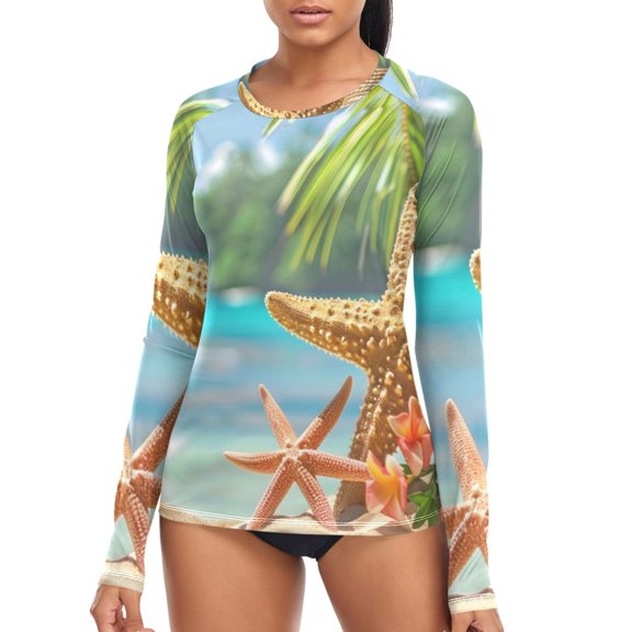 joogoo Womens UPF 50 Sun Shirts Summer Sea Star Beach Long Sleeve UV Protection Rash Guard Tops S