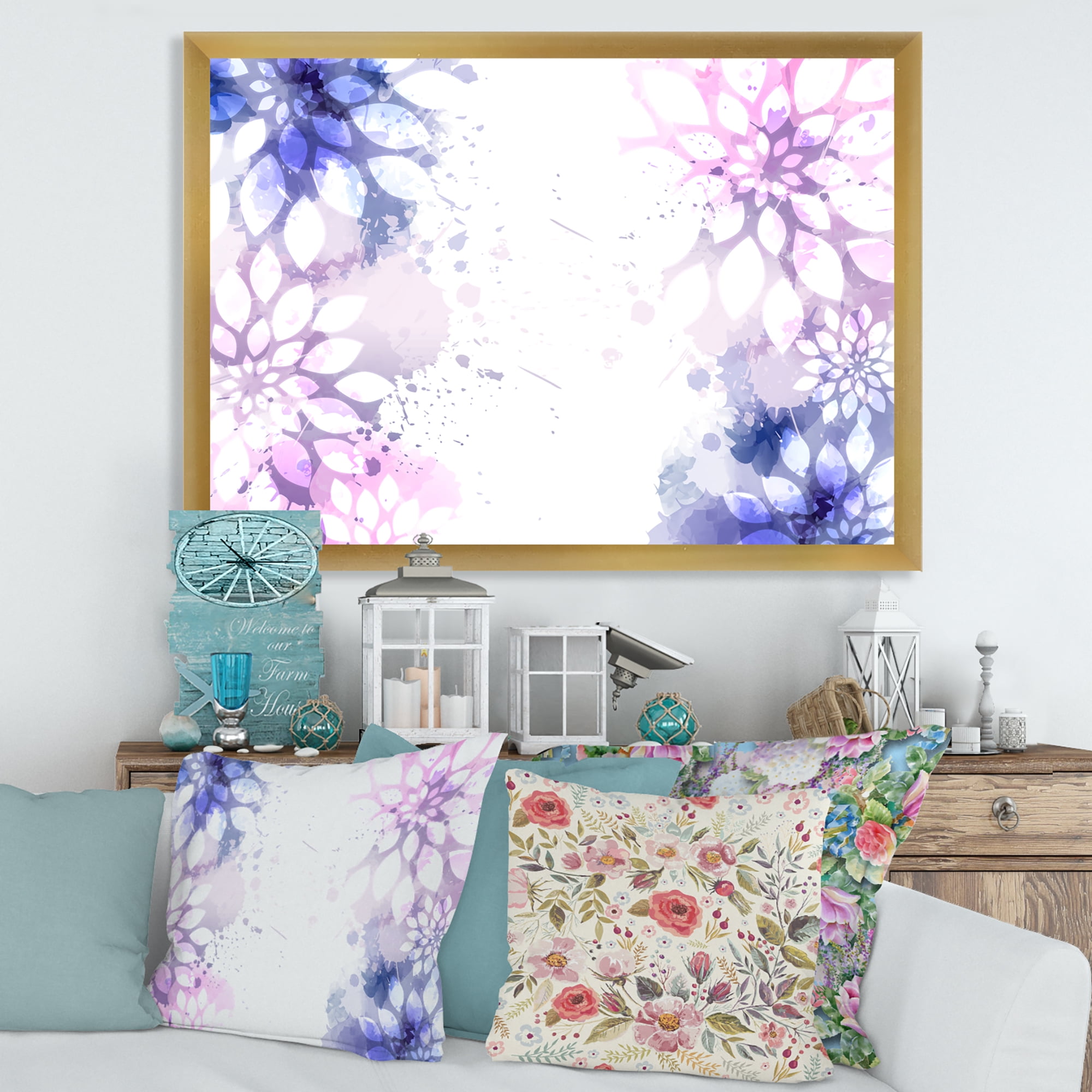 Designart 'Pink and Purple Abstract With Colorful Splashes II' Modern Framed Art Print