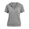 thumbnail image 6 of Amketima T Shirts for Women Half Zip Short Sleeve Hoodie, Raglan Sleeve Kangaroo Pocket Drawstring Hooded Pullover Top,Casual Athletic Sweatshirt Womens Tops, 6 of 8