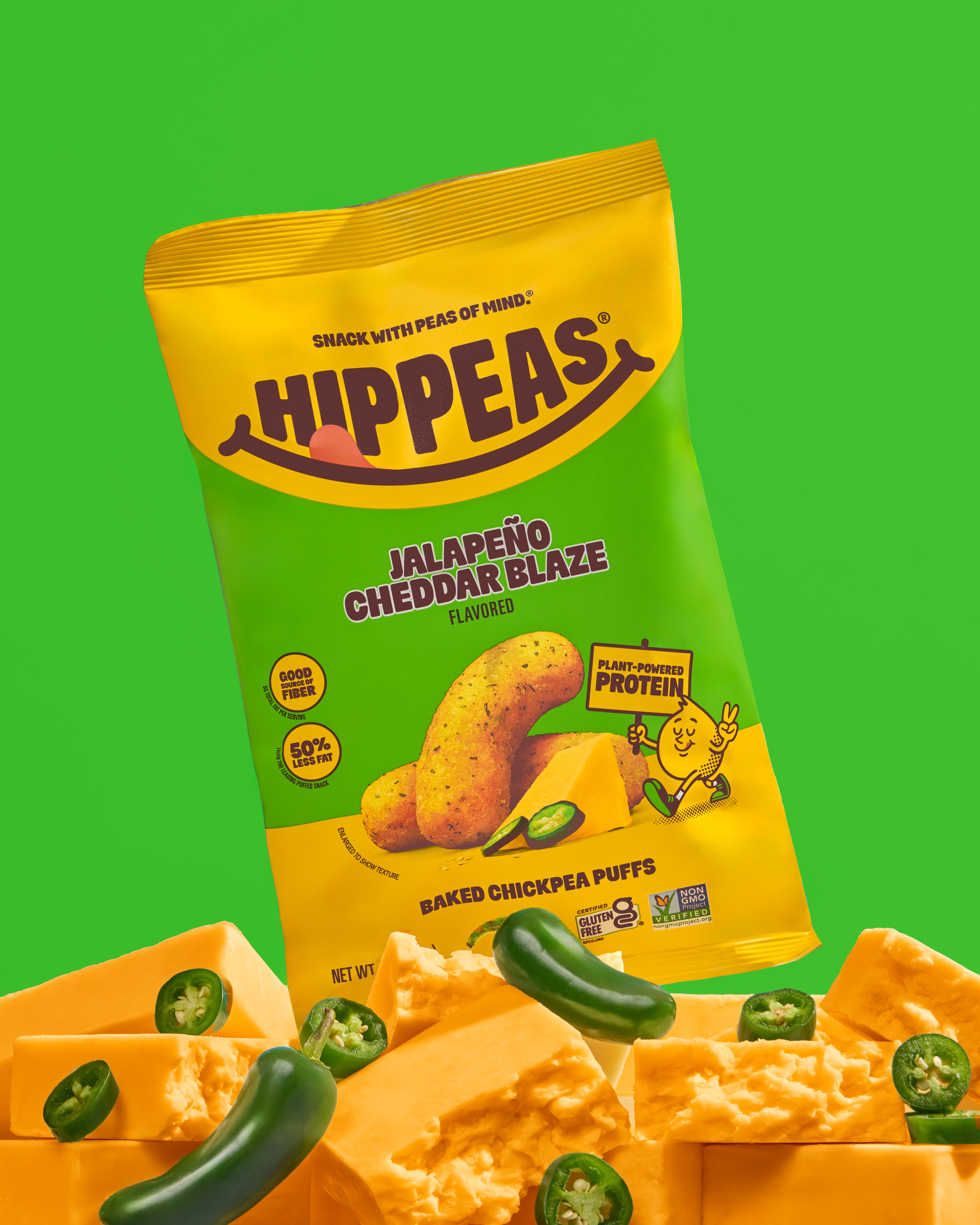 (6 pack) HIPPEAS Chickpea Puffs, Jalapeno Cheddar Blaze, Gluten Free, Dairy Free, 4g Protein, 3g Fiber, 4 oz