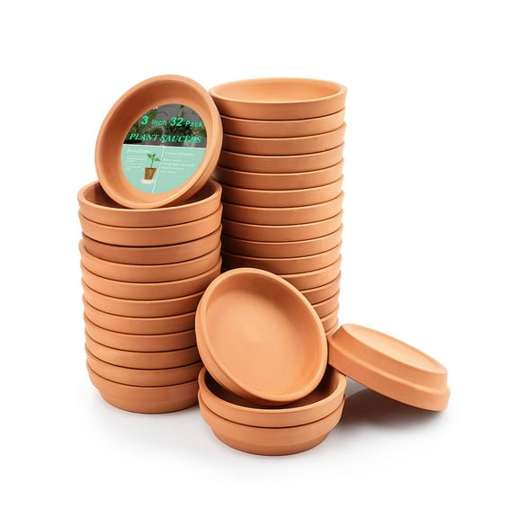 3 Inch Small Terracotta Pot Plant Saucer - 32 pcs Mini Round Plant Pot Saucers, Tiny Clay Plant Trays Perfect for 2inch 2.5inch Flower Plant Pot with Drainage Hole and Great for Indoor Outdoor