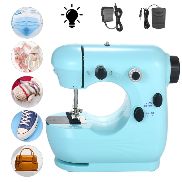 Graflsoa Compact Blue Electric Sewing Machine for Home DIY Projects, Dual-Speed, LED Light, Portable Design, AC/DC Power, Includes Accessories