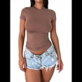 thumbnail image 3 of Camisetas Básicas para Mujer, Tops de Verano 2025, Camisetas de Corta, Ajustadas, Ropa para Hacer Ejercicio en el Gimnasio. Color Café S, 3 of 8
