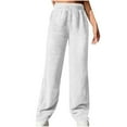 thumbnail image 3 of BiZtdJrK Women Solid Sweatpants Fuzzy Fleece Drawstring High Waist Straight Leg Pants Baggy Casual Trousers with Pockets White XL, 3 of 7