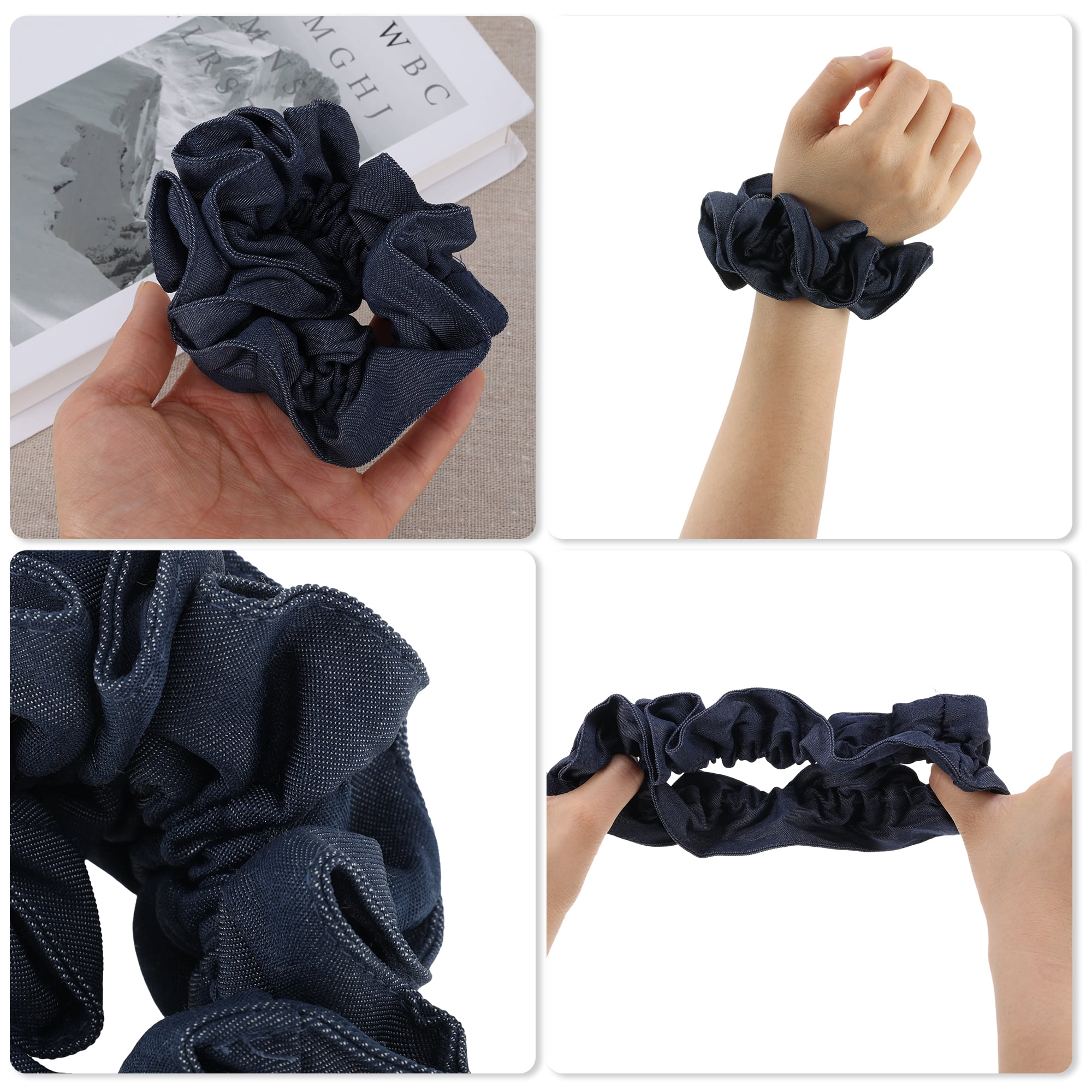 Unique Bargains Solid Denim Hair Ties Fashionable Daily Use Dark Blue Large