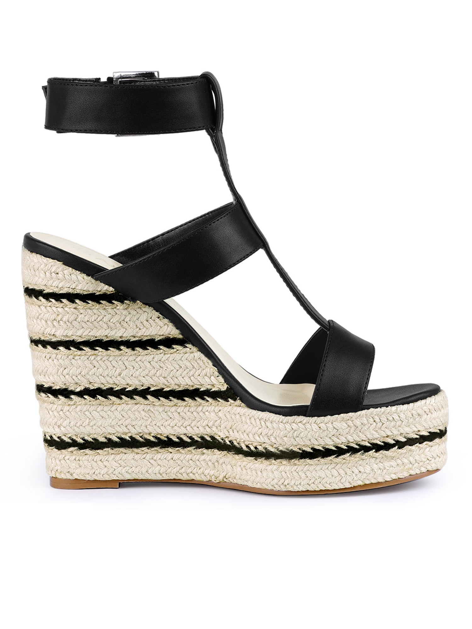 DARING DIVA Women's Strappy Wedge Platform Sandals Black 7.5