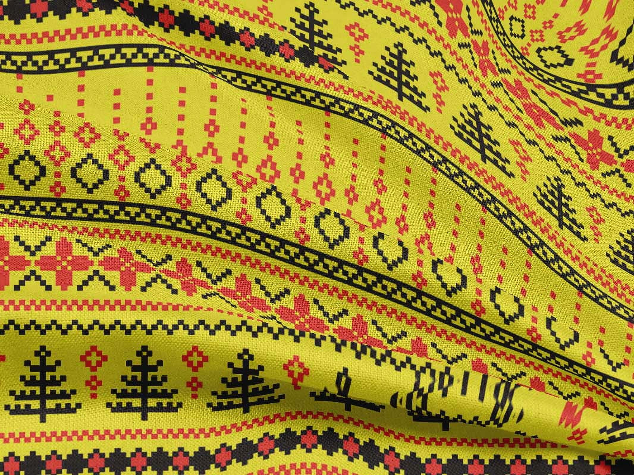 oneOone Rayon Yellow Fabric Merry Christmas Dress Material Fabric Print Fabric By The Yard 56 Inch Wide