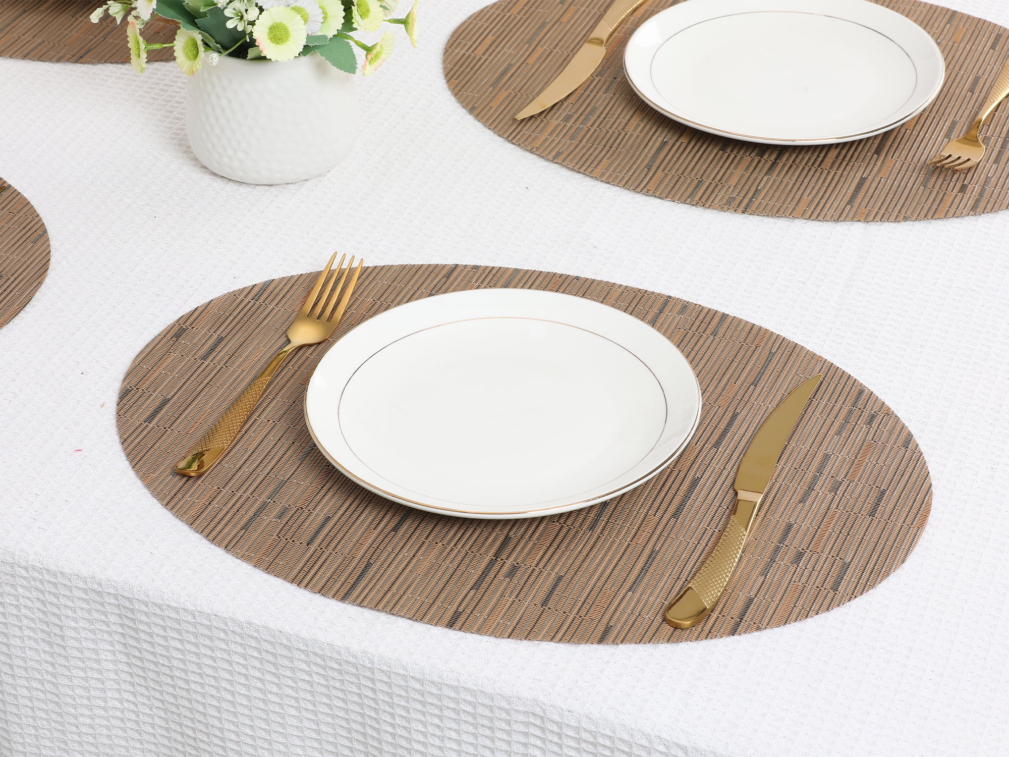 REGALWOVEN Placemats Set of 6 Oval Placemats for Kitchen Dining Table Decor Table Placemats Wipeable Table Mat Light Brown 18*12.5Inch