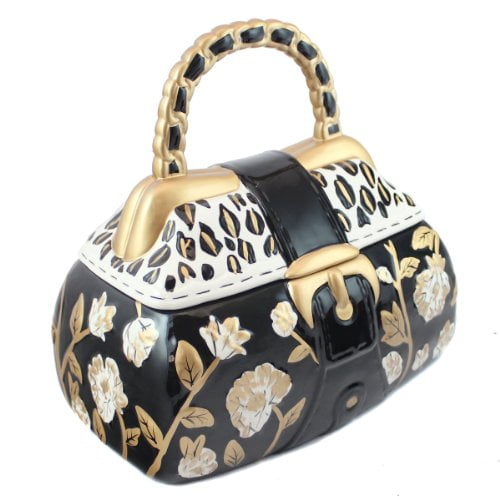 Black White And Gold Fl Handbag Cookie Jar Gold Fl Handbag Cookie Jar
