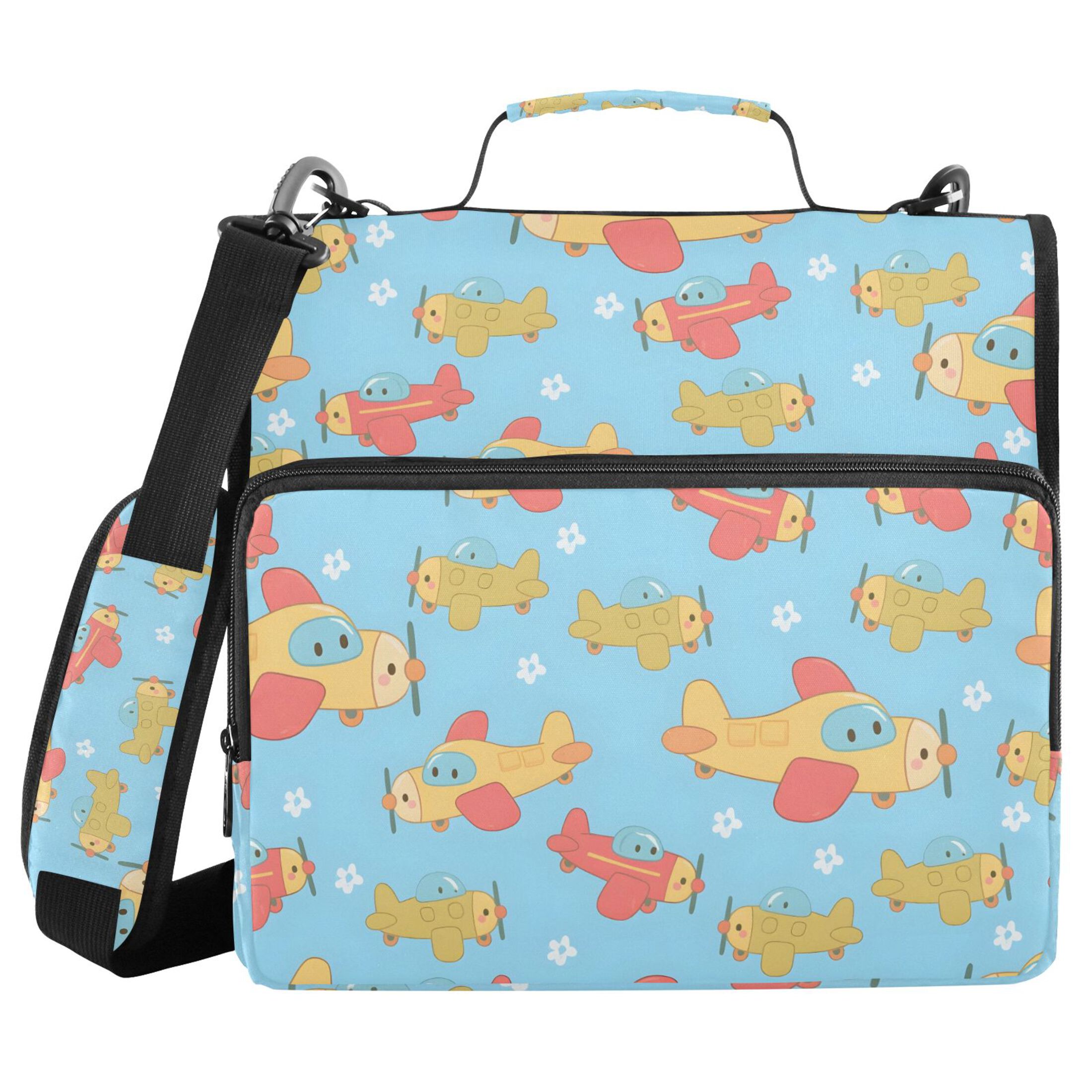 ALAZA Zipper Binder Cute Aircraft Blue 3 Ring Trapper Keeper File Folder Organizer Bag
