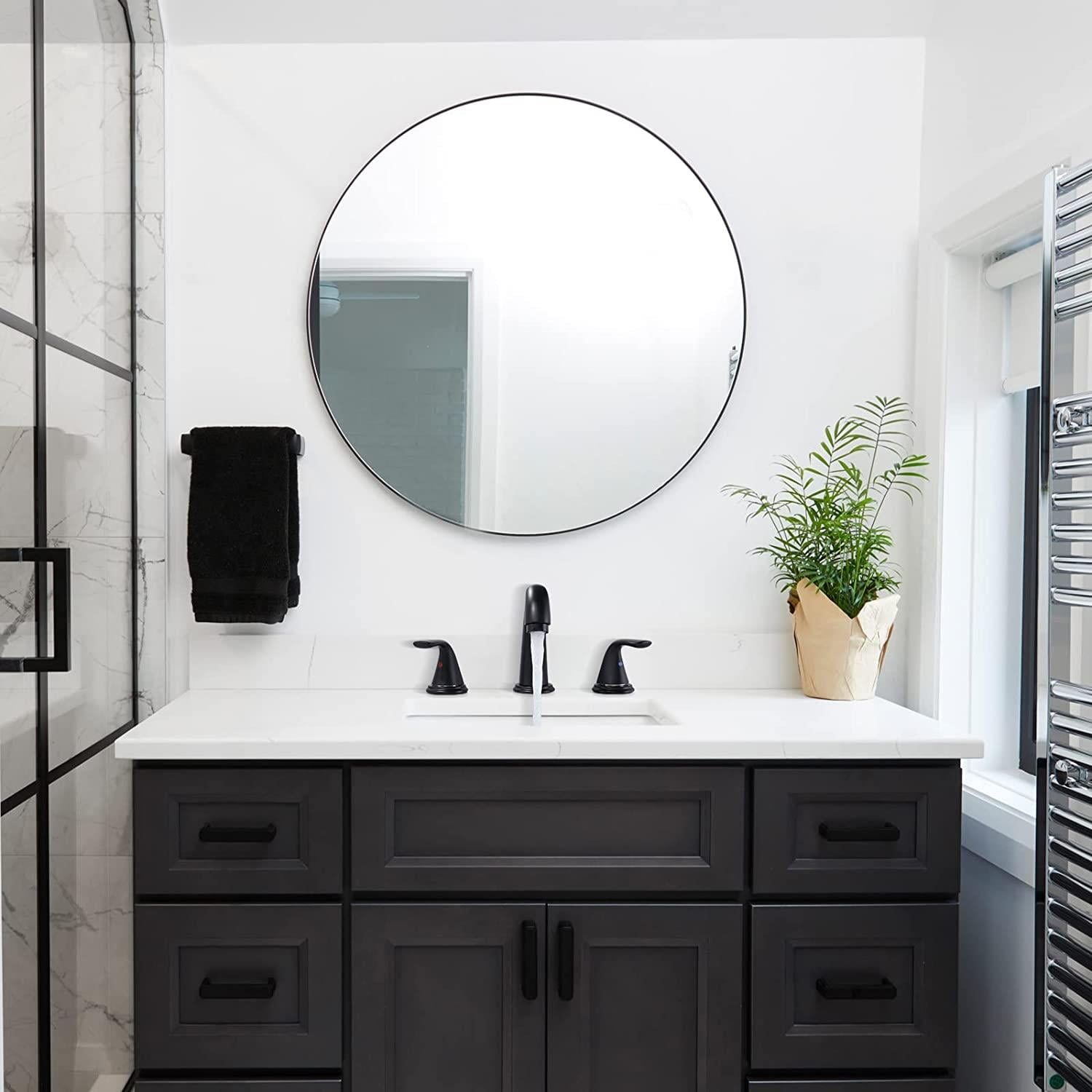 Wowow Bathroom Sink Faucet, Matte Black Widespread 3-hole Faucet With Pop-up Drain and Hose