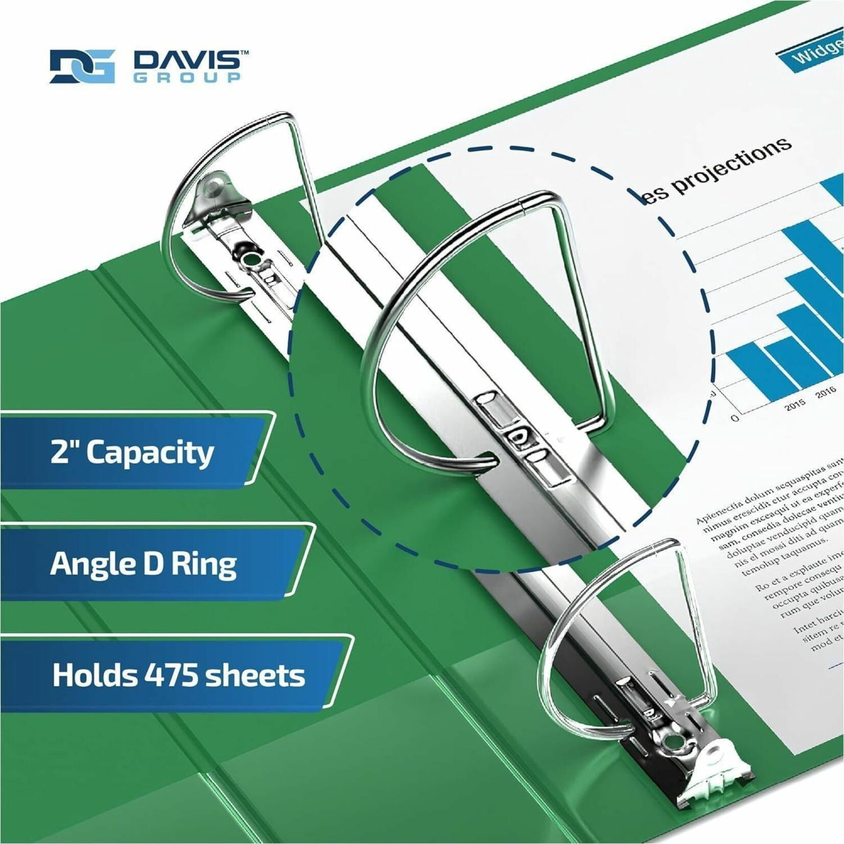 Davis Group Premium Economy, Angle D Ring, Binder, 6 Pack (Green, 2")