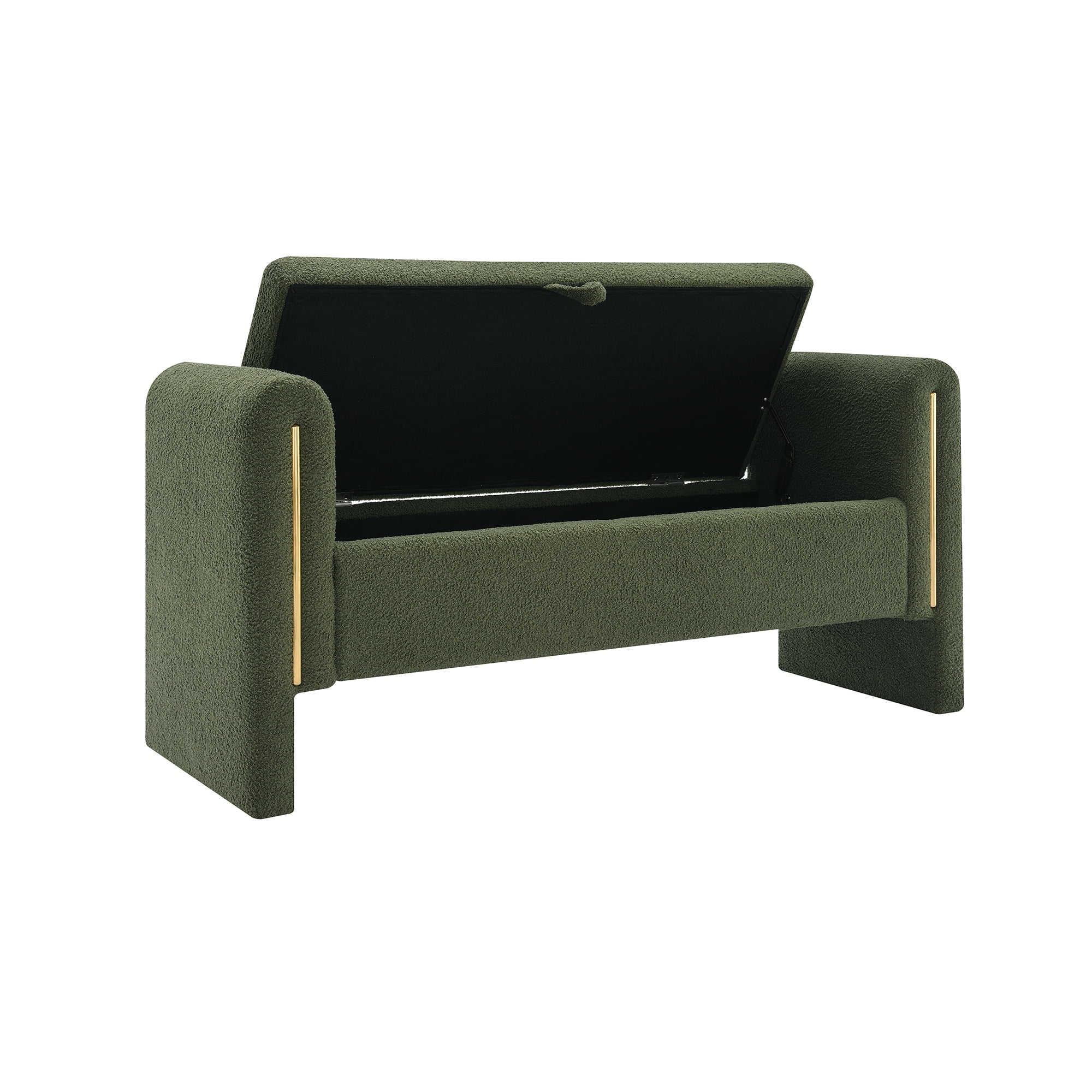Miniyam Modern Teddy Fabric Upholstered Bed End Bench with Arms and Storage, for Living Room,Bedroom, Olive Green
