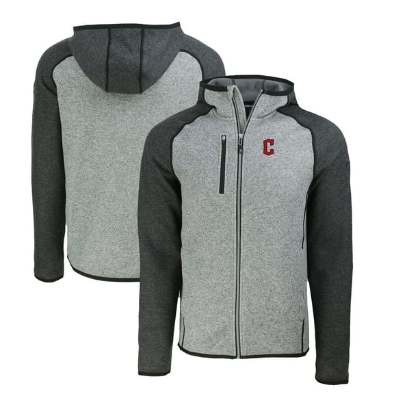 Men's Cutter & Buck Heather Charcoal/Heather Gray Cleveland Guardians Mainsail Full-Zip Hooded Jacket