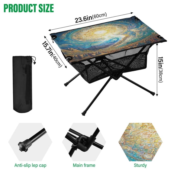 BZSMCE Camping Tables Simple Folding Table Celestial Radiance Pattern Size:23.6*15.7in