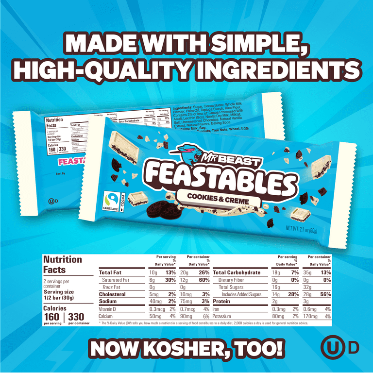 2 pack) Feastables Mr Beast Cookies and Creme White Chocolate Bar