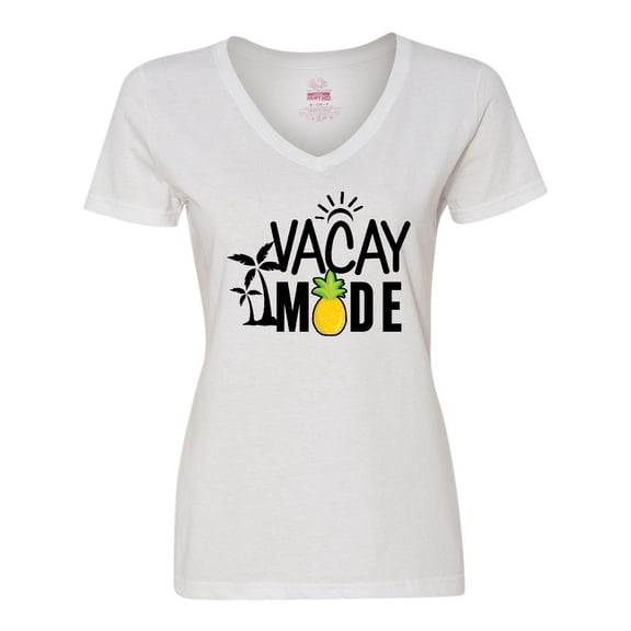 Inktastic Vacay Mode with Palm Trees Sun and Pineapple Women's V-Neck T-Shirt