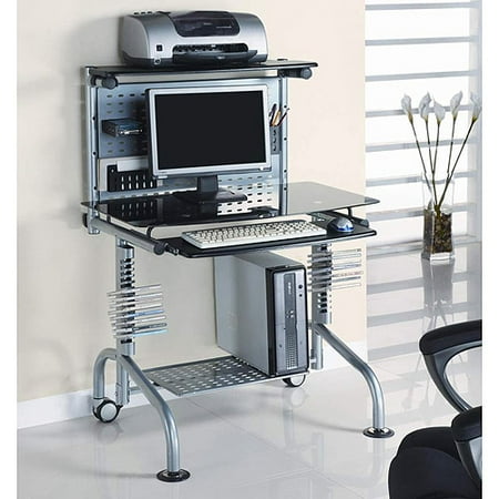 Innovex Glass Computer Workstation With Monitor And Printer Shelf