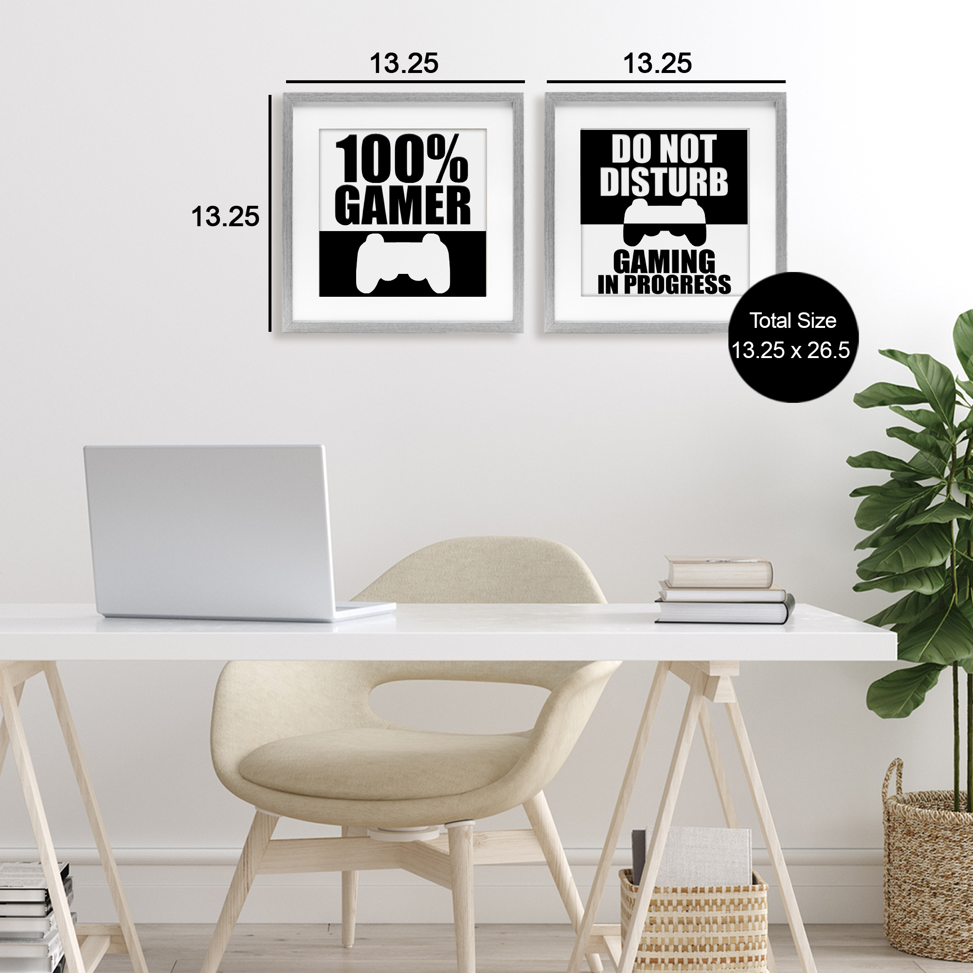 Competitive Gamer Black & White 2 Piece Gray Framed Print Under Glass Set, design by Kim Allen